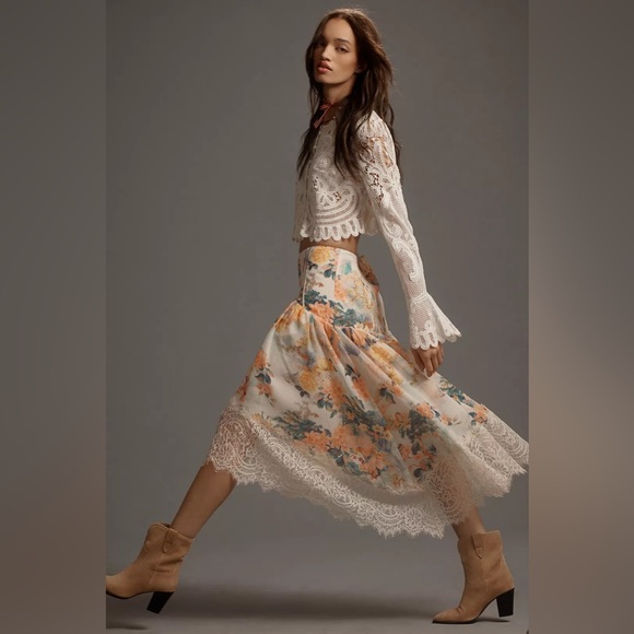 Anthropologie Asymmetrical Lace A-Line Skirt - Picture 4 of 11